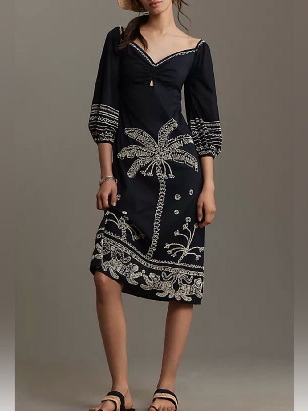 NWT Farm Rio x Anthropologie szL Sweetheart Cutout Beaded Midi Dress…